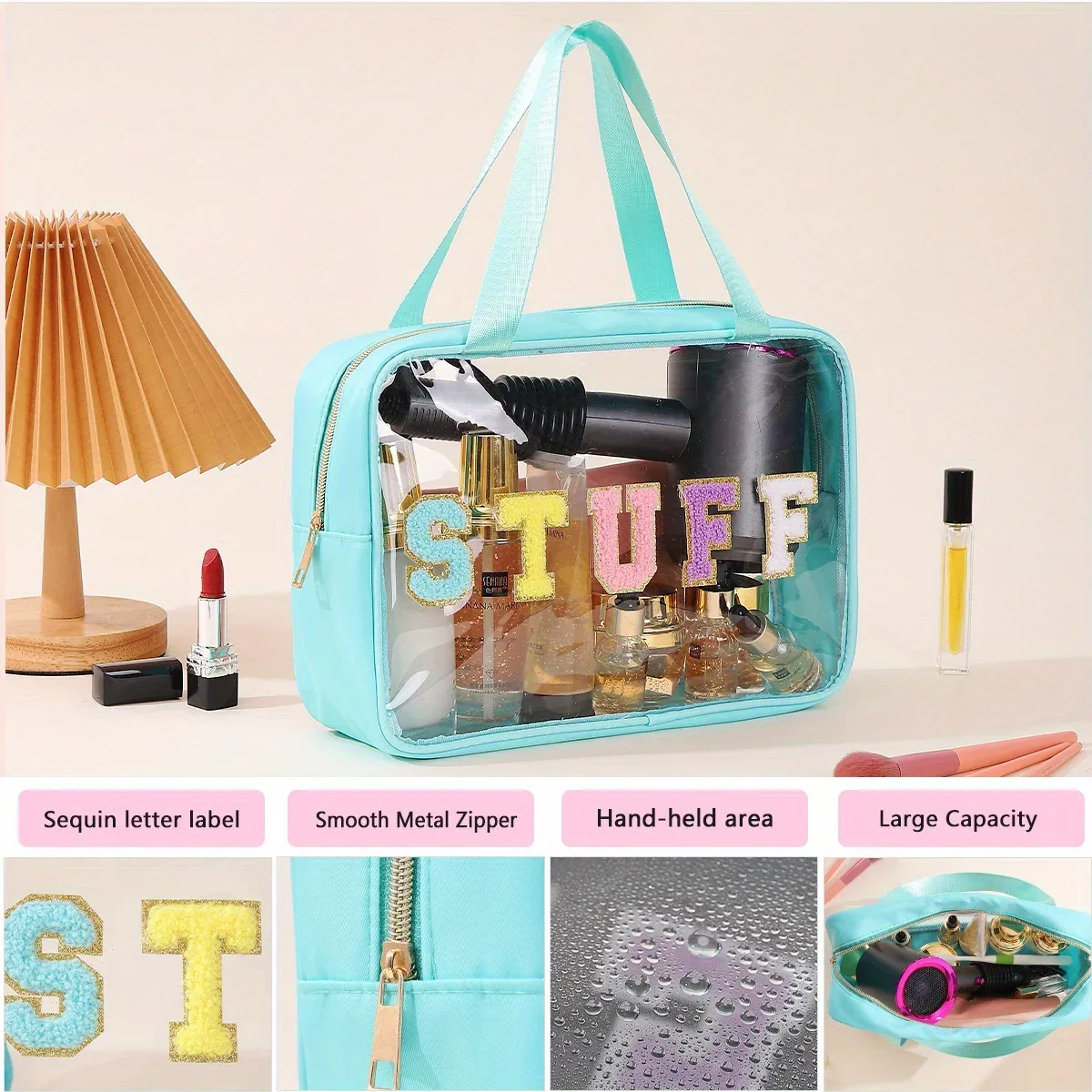 boîte de maquillage transparente givrée en pu, trousse de toilette de voyage étanche, sac de rangement de bain portable de grande capacité, sac à déjeuner pour enfants
