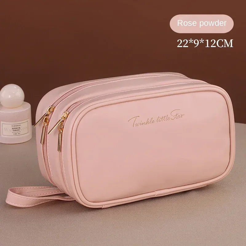 trousse à cosmétiques double couche pour femme, trousse à crayons portable, trousse de maquillage grande capacité, essentiels de voyage, évaluation des cosmétiques, nouveau