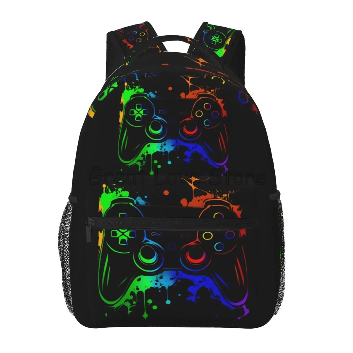 sac dos toile noir motif jeux vidéo multicolore fermeture éclair 20 35 litres polyester polyvalent voyage école week end vacances randonnée camping