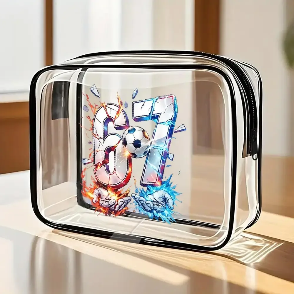 sac cosmétique à fermeture éclair en pvc transparent sur le thème du football, adapté aux passionnés de football, aux amateurs de sport, trousse de toilette de voyage portable, étanche