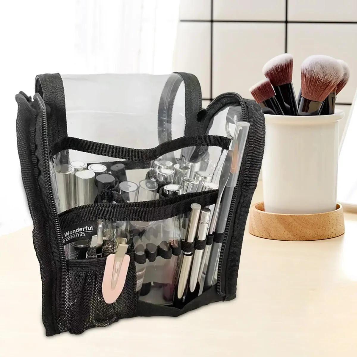 grande trousse de toilette transparente, trousse de maquillage professionnelle, trousse cosmétique de voyage, trousse de maqueteurs pour hooffice home