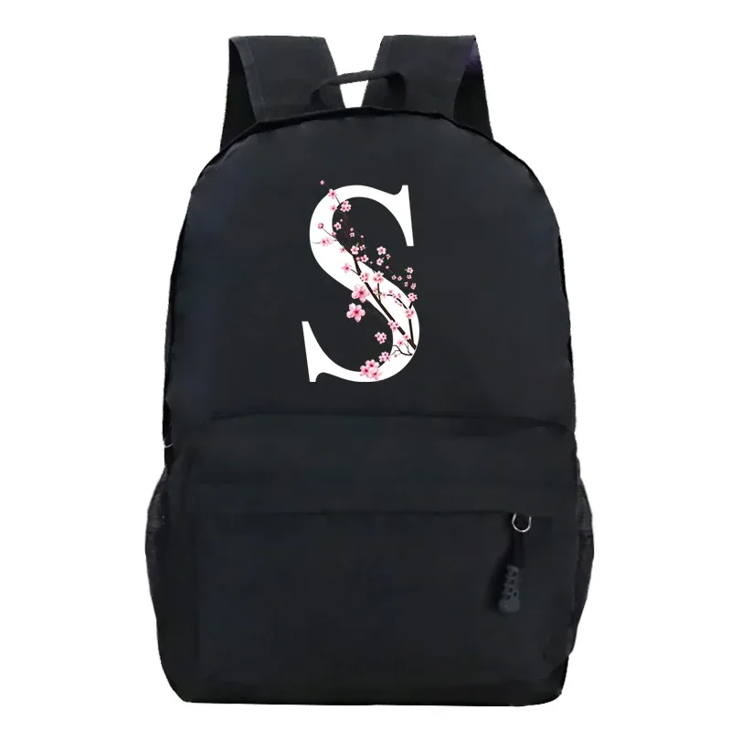 sacs à dos d'école pour jeunes sakura fleur a-z alphabet grande capacité toile harajuku mode fermeture éclair esthétique épaules sacs noirs