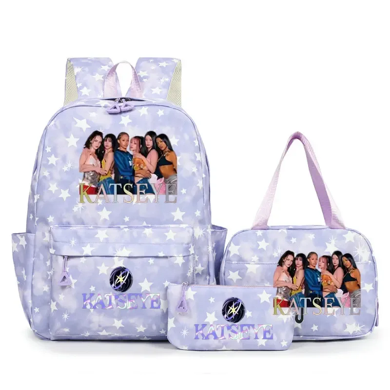 sac à dos scolaire pour étudiants avec imprimé amusant hot katseye, ensemble de sacs à dos, sac à déjeuner et trousse à crayons, sac à dos populaire pour enfants et adolescents, couleur bonbon