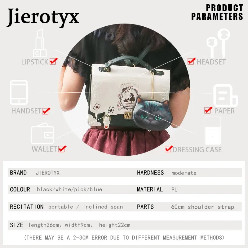 jierotyx femmes sac à dos fille alice sac au pays des merveilles école sac à dos sac femmes sacs à main sac noir gothique punk style offre spéciale