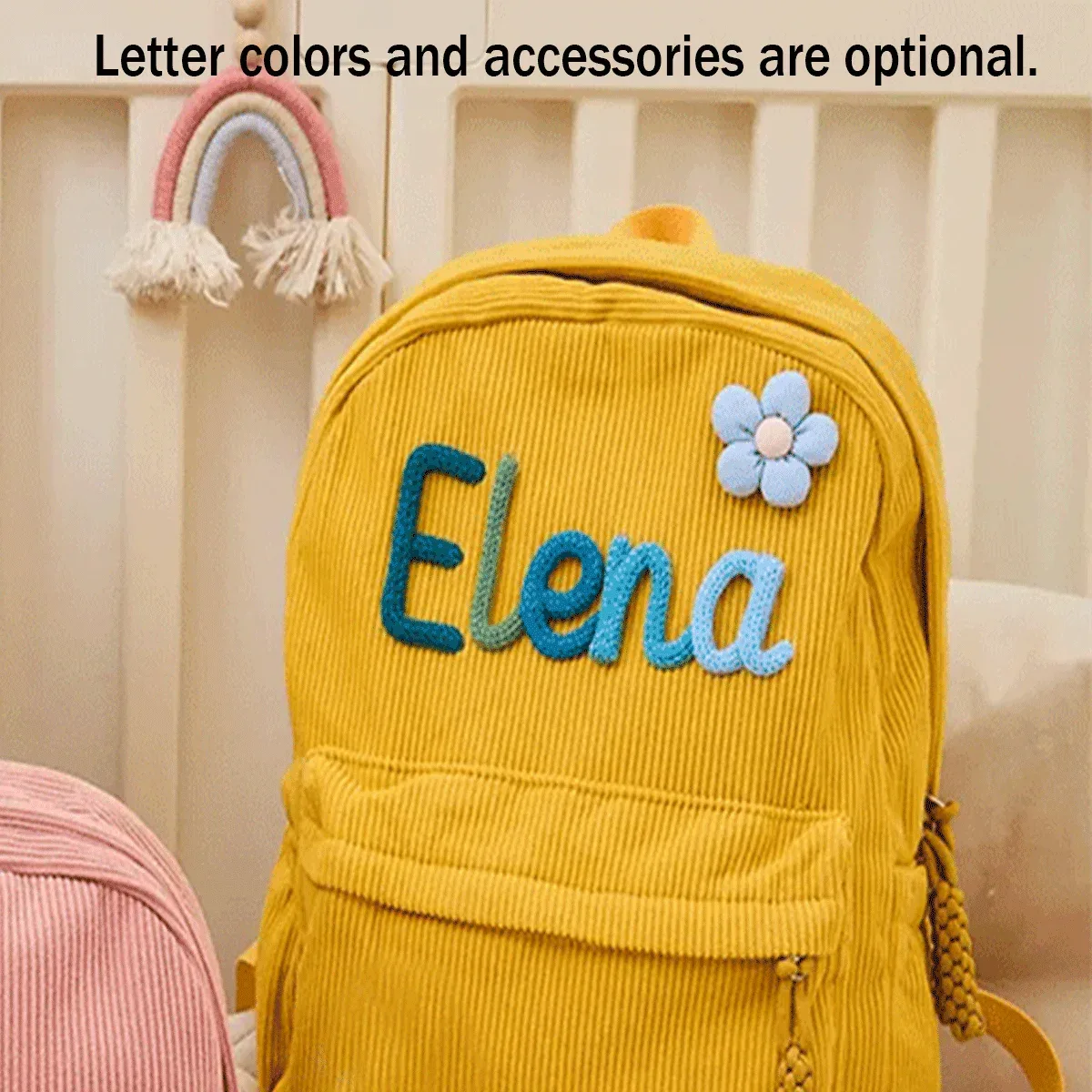 sacs à dos personnalisés en velours côtelé – sacs à dos brodés sur mesure, décorations florales/animalières, styles parent-enfant, sac pour sœur/frère