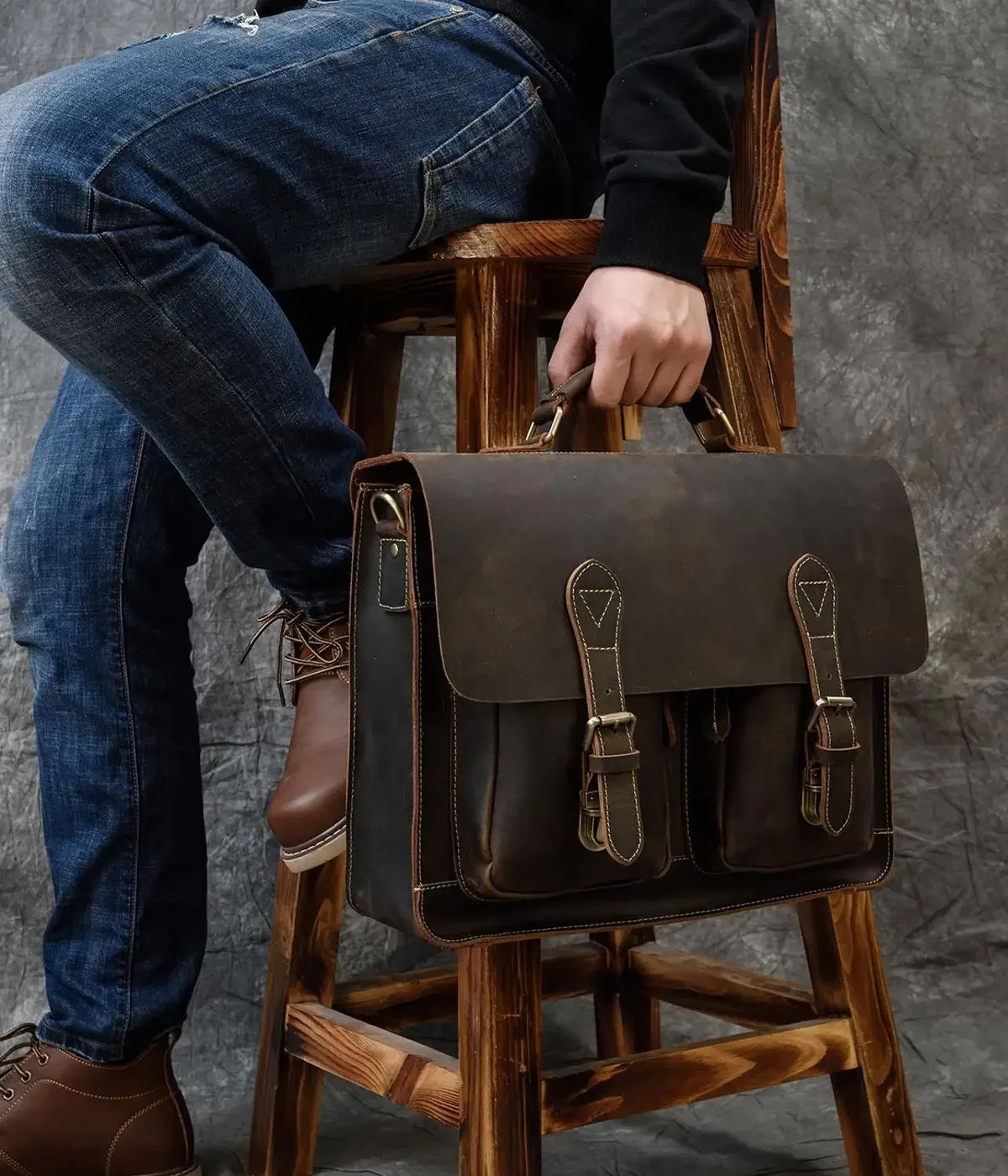 Sac à Main Vintage en Cuir group pour Homme, Étui Bombe, Elin Horse, Grand Portefeuille Messager, Business