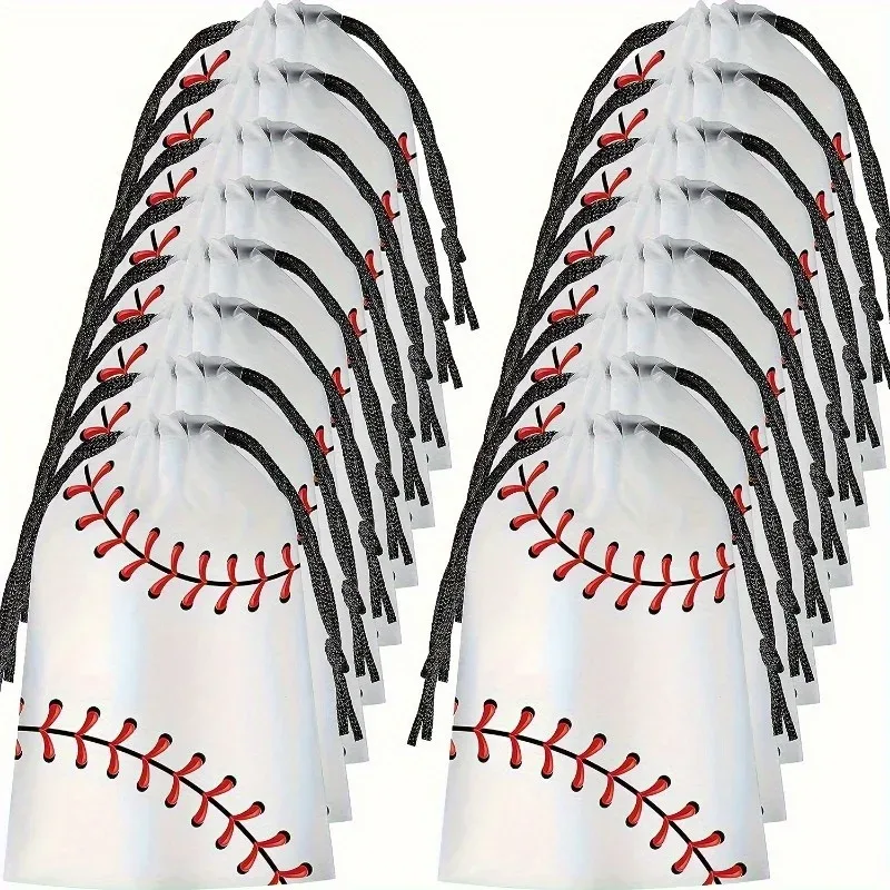 20 pièces, sac de fête de baseball à cordon, sac de rangement en lot, sac de rangement pour cosmétiques, fournitures de fête sur le thème du baseball pour l'anniversaire des garçons