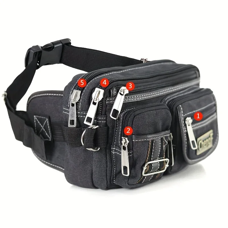 sac de taille multicouche à fermeture éclair à la mode, sac banane de poitrine rétro basique en toile, sac à bandoulière de sport pour hommes, poche pour téléphone de course