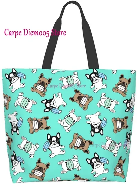 sac fourre-tout grande capacité pour femme, sac d'épicerie pour femme, bouledogues français mignons, initié