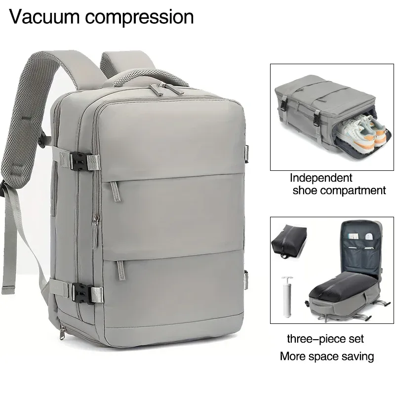 sac à dos de voyage avec airbag, sac à dos imperméable pour sports de plein air, pour ordinateur portable 15,6 pouces, sac à dos à compression sous vide, avec pompe