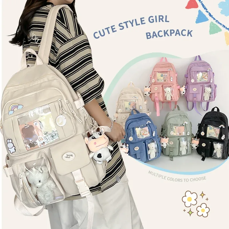 nouveau sac à dos en nylon mignon, adapté aux jeunes filles, aux étudiantes et aux femmes, sac à dos multi-poches pour étudiantes