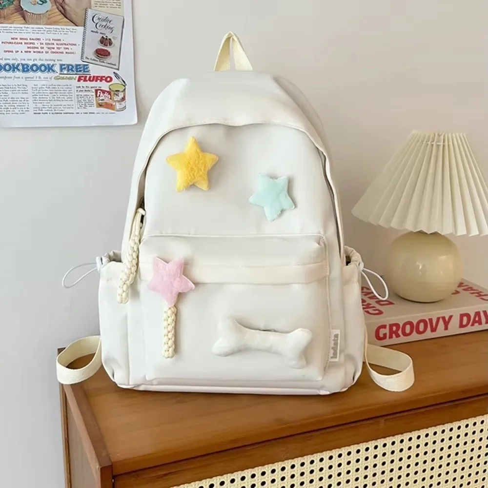 sac à dos en toile à motif étoiles, bretelles réglables, multi-compartiments, fermeture éclair, grande capacité, sac à dos décontracté pour étudiants