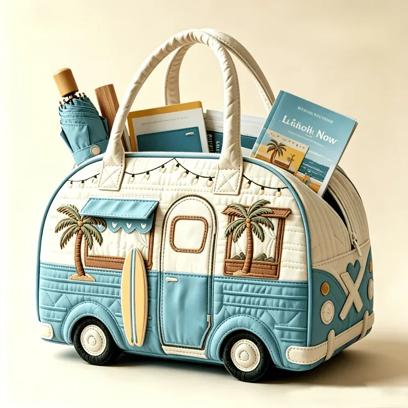 sac de voyage matelassé en forme de bus, grand sac fourre-tout à fermeture éclair, idéal pour les fêtes, la plage, les trajets quotidiens et les escapades de week-end - bagage à main
