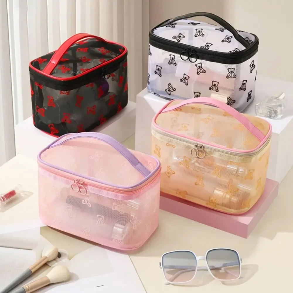 sacs à cosmétiques en maille grande capacité, pochette de rangement multifonctionnelle pour articles de toilette, fermeture éclair avec poignée, organisateur d'objets divers pour le camping