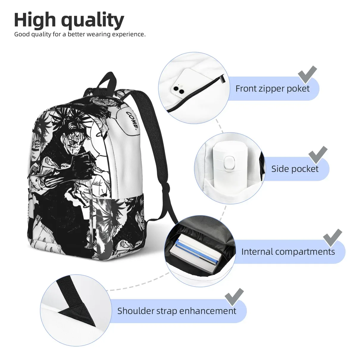 sac à dos choso manga pour hommes et femmes, sac à dos cool pour étudiants et professionnels, sacs en toile jjk anime pour le collège et le sport