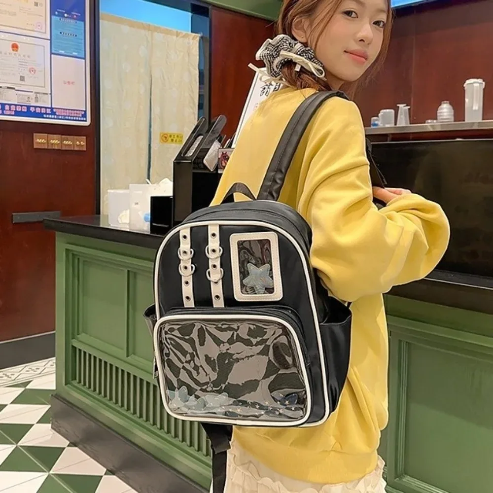 sac à dos transparent mignon en pu, sac à bandoulière y2k, sac ita lolita pour affichage diy, usage quotidien
