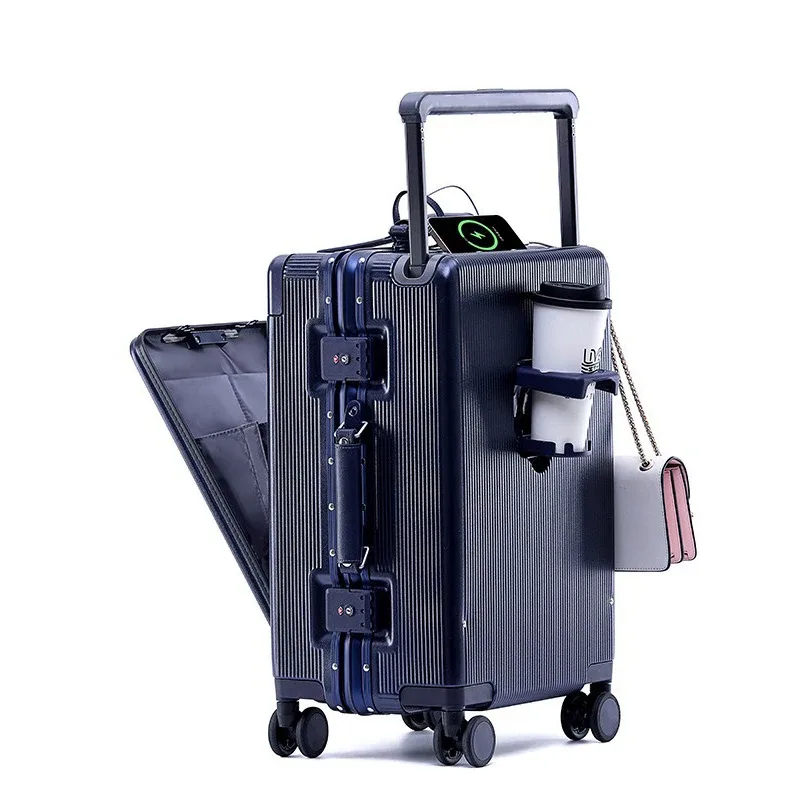 valise de voyage 24'26 pouces, cadre en aluminium, valise à roulettes large, bagage cabine avec porte-gobelet, valise à roulettes 20 pouces