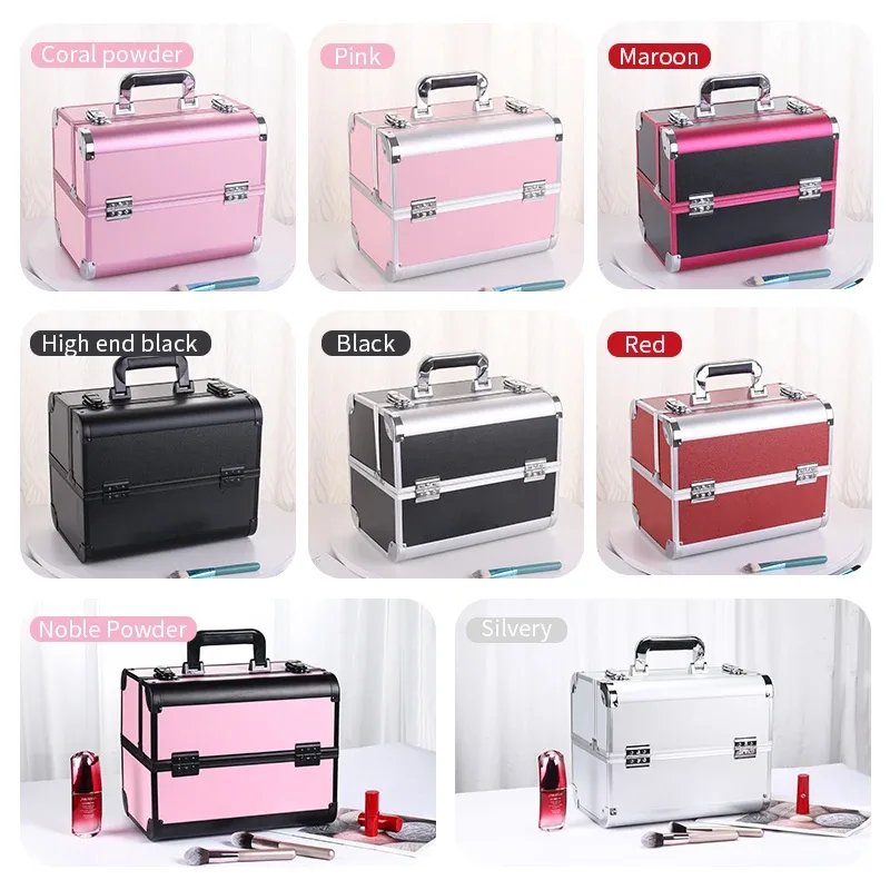 mallette de maquillage pro réglable, 4 plateaux coulissants, étui à cosmétiques, boîte de rangement, compartiments verrouillables
