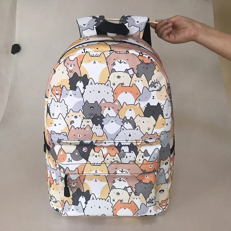 sac à dos imprimé chaton/chien, mignon, pour adolescent, garçon, fille, enfants, cartable pour voyage