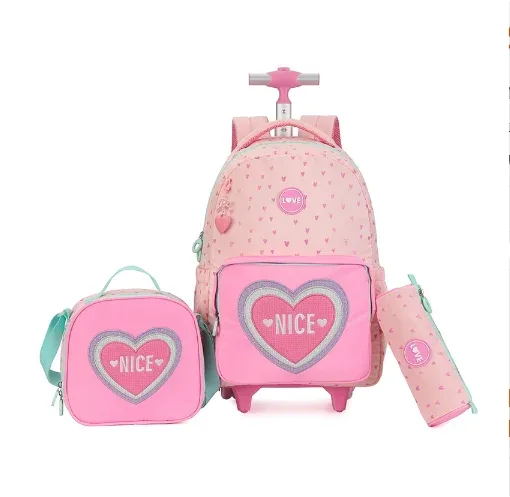 sac à dos roulant de voyage pour ordinateur portable, ensemble de sacs à roulettes d'école pour filles, sac à dos à roulettes pour filles
