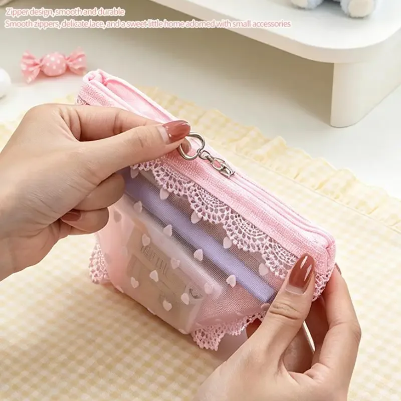 trousse de maquillage transparente en dentelle et résille, forme de sous-vêtement mignon, pochette de rangement pour crayons, quotidien/voyage