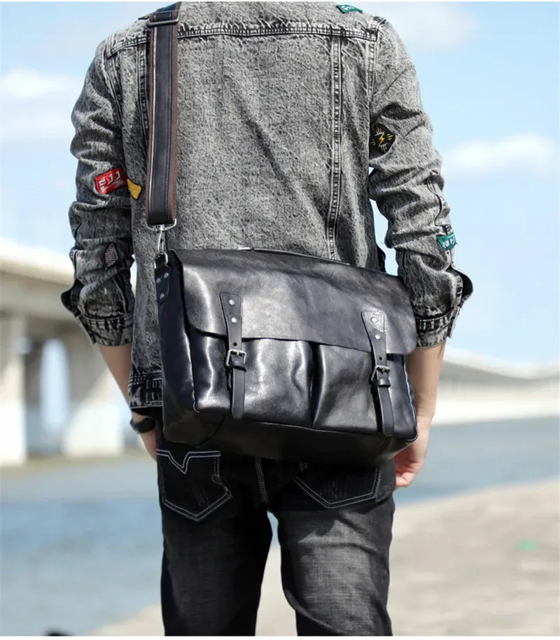 porte-documents en cuir véritable pour hommes, sac à main en peau de cercle naturelle, sacs de messager noirs pour ordinateur portable, affaires de luxe, haute qualité, mode