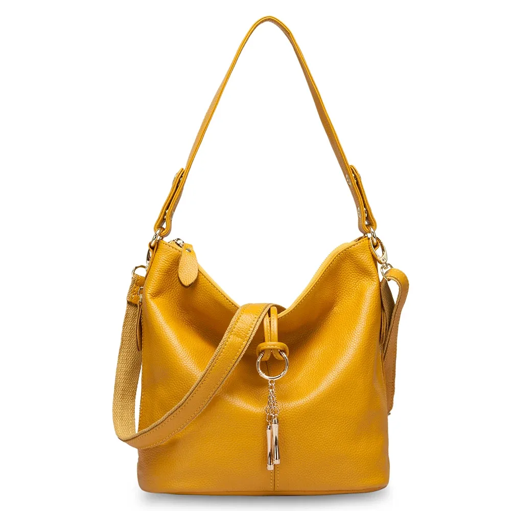 Zency-Sac à Main Élégant en Cuir Rouge pour Femme, 100% group, Hobo, Charme, Anneau, Moyen, Initié, Jaune Vif