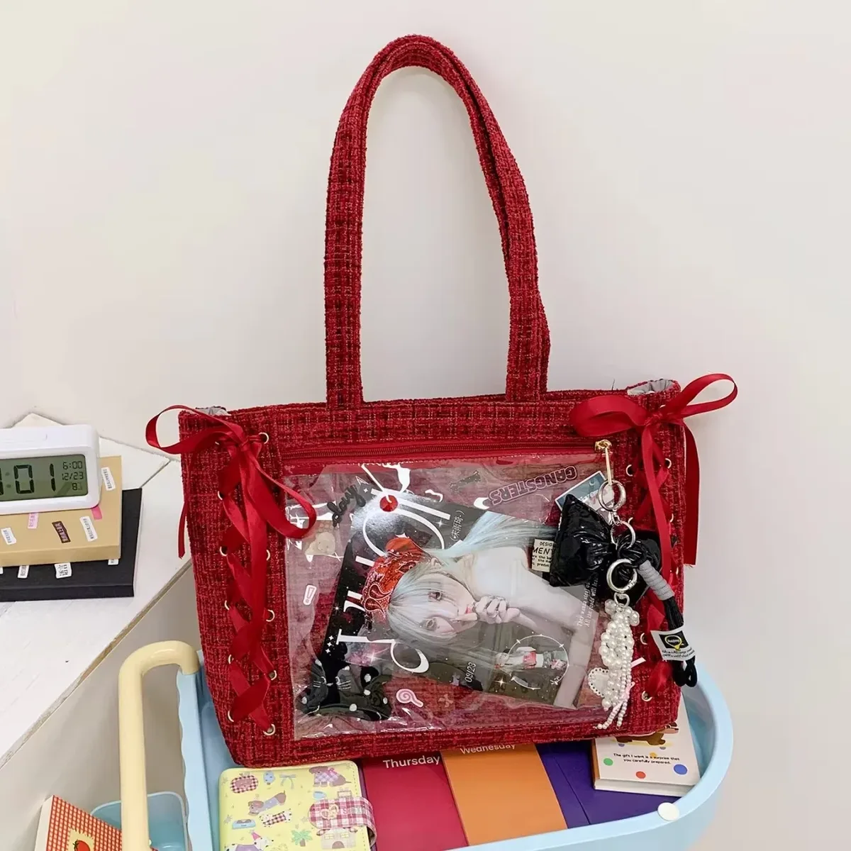 y2k mignon japonais ins ita sac lolita fille fourre-tout transparent sac à bandoulière grande capacité sac à bandoulière décontracté bricolage affichage sacs à main