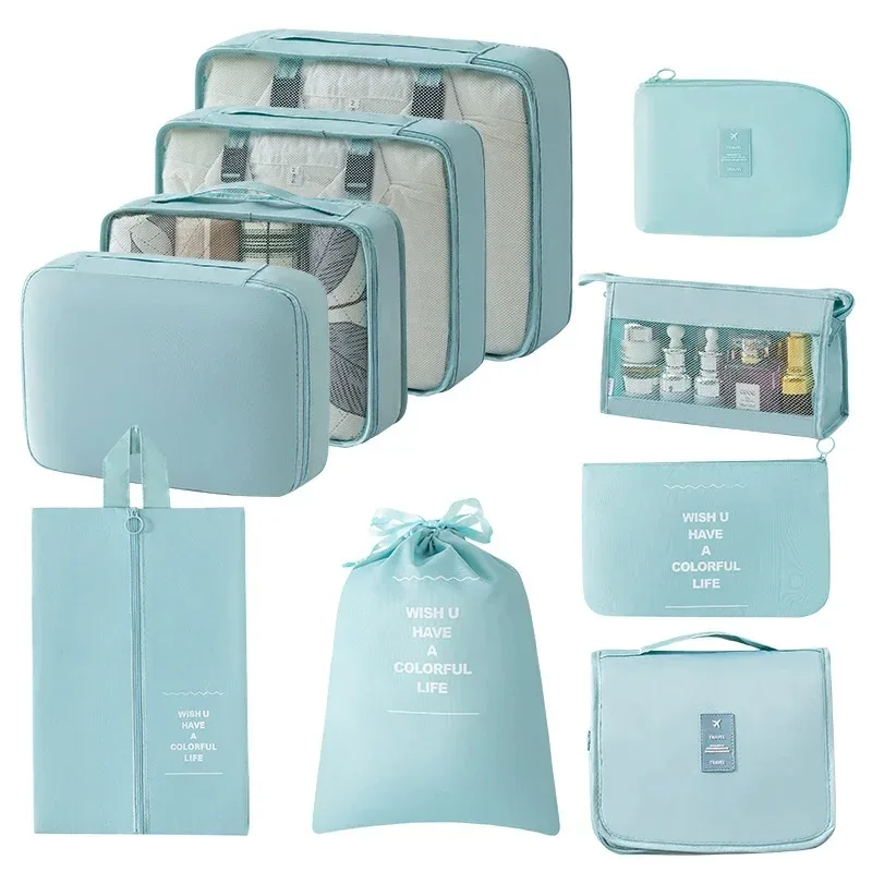 organisateur voyage polyester beige compartiments zippés poches intérieures cube sac compression chaussures pochettes housse vêtements