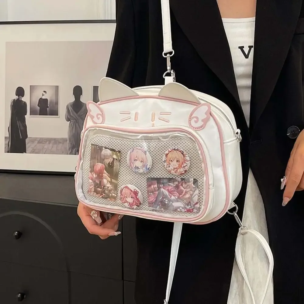 sac à fermeture éclair chat kawaii itabag, sac à beurre en coton, stockage de marchandise idole, sac de rangement de badge de poche transparente, sacs à dos en pu, mode