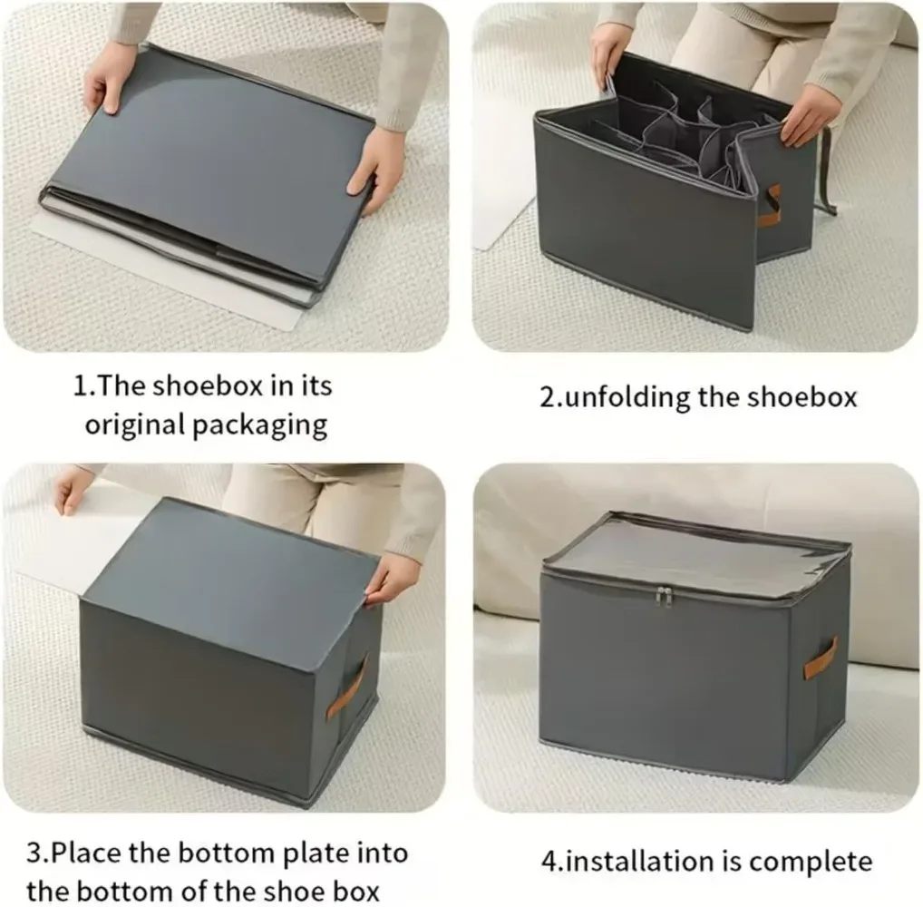 boîte de rangement pour chaussures, organisateur en tissu oxford 600d, pliable, avec couvercle transparent et fermeture éclair, pour sous le lit, dans la placard ou la garde-robe, anti-poussière, compartiments de rangement