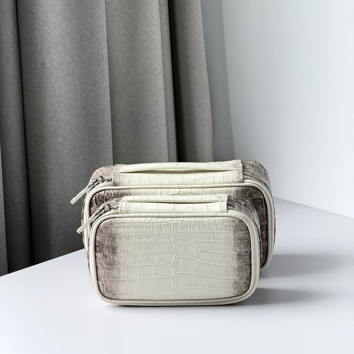 sac cosmétique en cuir véritable motif crocodile de l'himalaya, sac de toilette portable pour femmes, sac de rangement pour cosmétiques