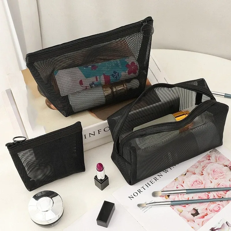 sac à cosmétiques transparent en maille, pochette de rangement de voyage portable pour articles de toilette, organisateur de maquillage léger et respirant pour usage quotidien en extérieur
