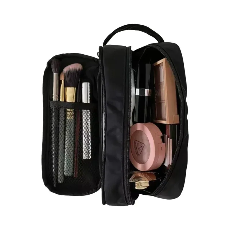 grande trousse de maquillage noire en maille, portable, pour voyage, organiseur de pinceaux de toilette, sac à pinceaux au design simple pour femme, pour usage quotidien