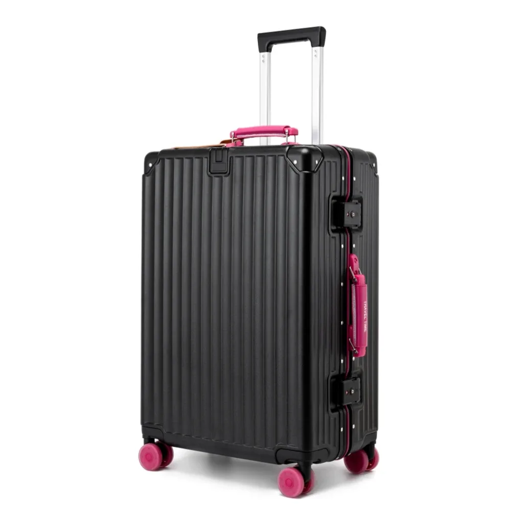 valise à roulettes fashoin en cuir souple avec poignée, coque rigide en pc, cadre en aluminium, serrure tsa, pour femme, 20/24 pouces