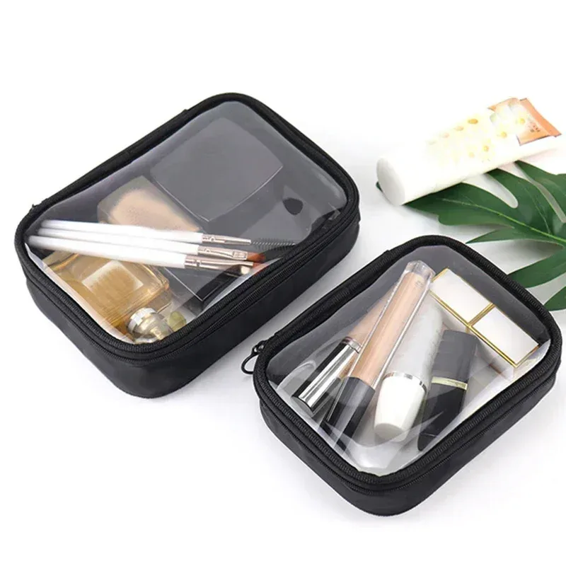 sac à cosmétiques de voyage transparent noir, trousse de toilette imperméable en tpu, nouveau sac de rangement de maquillage, sac à cosmétiques à fermeture éclair transparente