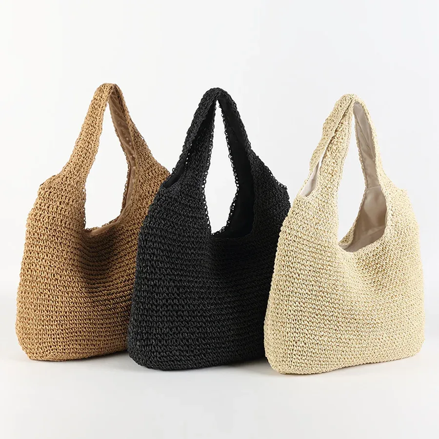 2023 mode rotin femmes sacs à bandoulière Wikcer tissé femme sacs à main grande capacité été plage sacs de paille fourre-tout décontracté sacs à main