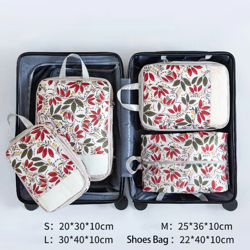 organisateur voyage nylon paisley florale blanc rouge kaki gris rose vert compression extensible sac rangement