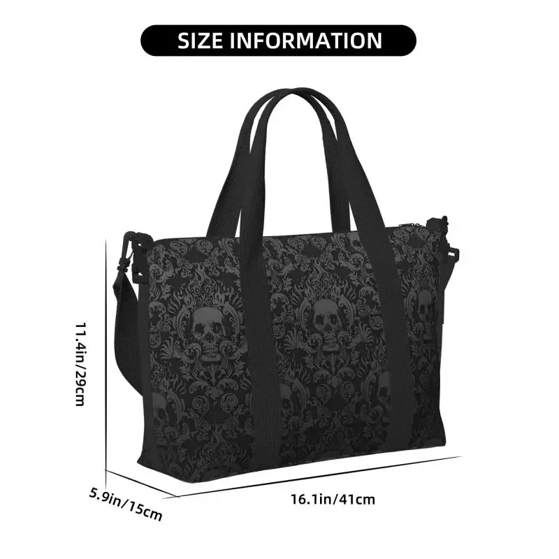 sac de voyage gothique noir imprimé damassé, sacs de week-end polyvalents unisexe décontracté étanche, sac de sport et de yoga