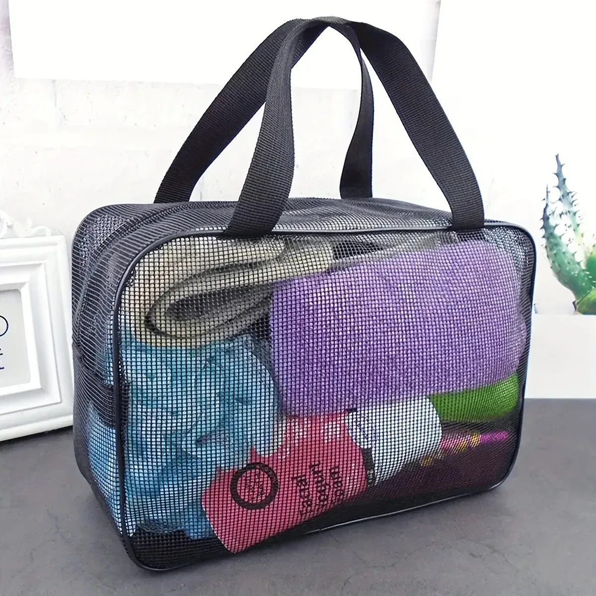 sac de douche en maille, sac de rangement cosmétique, sac de douche multifonctionnel, grande capacité, organisateur de toilette portable