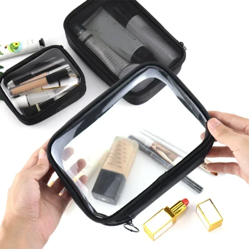 sac à cosmétiques de voyage transparent noir, trousse de toilette imperméable en tpu, nouveau sac de rangement de maquillage, sac à cosmétiques à fermeture éclair transparente
