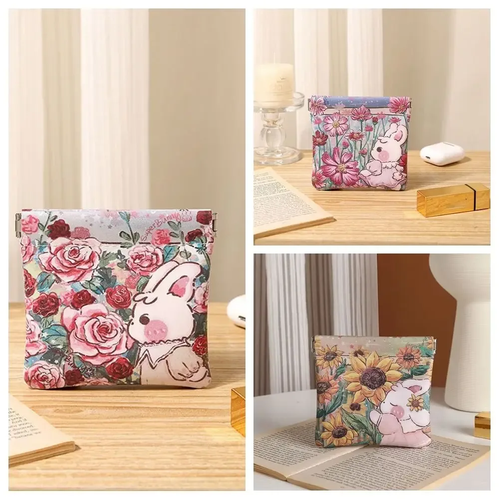 Trousse de maquillage en cuir PU, mini trousse à cosmétiques imprimée, trousse de rangement pour rouge à lèvres à fermeture automatique, motif floral, porte-monnaie à fermeture automatique pour femmes