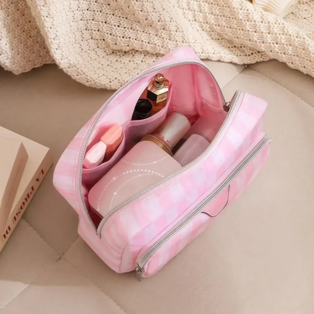 sac de maquillage portatif de grande capacité, sac de rangement de cosmétiques de style minimaliste portable, sacs de lavage de conception de voyage en tissu oxford