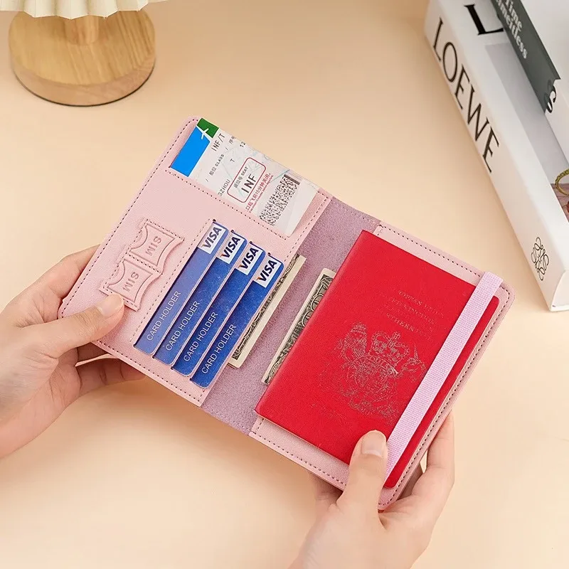 housse de passeport en cuir pu, porte-documents de voyage multifonctionnel, étui de protection de carte avec blocage rfid, étui de protection de passeport fin