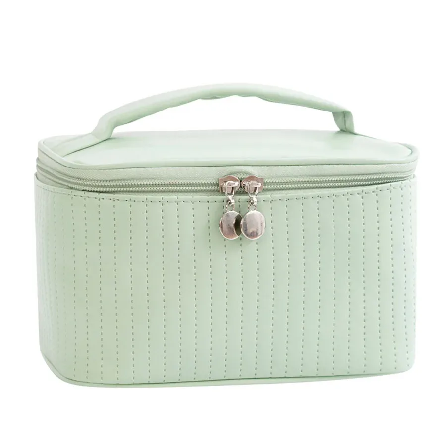 nouvelle trousse de maquillage portable de grande capacité en cuir pu de couleur unie pour femmes, sac de toilette de voyage, organisateur de cosmétiques