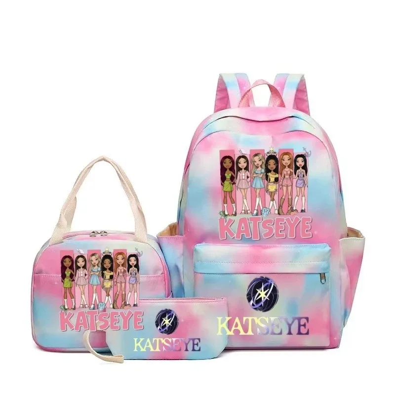 nouveaux sacs à dos katseye à imprimé amusant, 3 pièces/ensemble, sac d'école pour étudiants, sac de voyage pour adolescentes et garçons, sacs à lunch, sac à dos