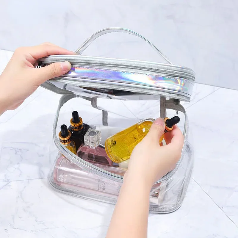 sac à cosmétiques transparent pour femmes, filet de célébrité, grande capacité, voyage pour filles, portable, étanche, sac de lavage, sac de rangement