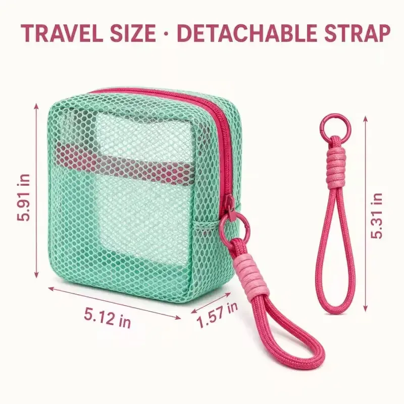 mini pochette en maille dopamine, étui carré coloré pour écouteurs, sac portable pour rouge à lèvres et cosmétiques, organisateur de rangement respirant pour articles de toilette