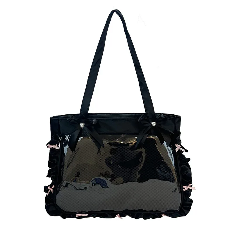 sac messager anime de style japonais, sac à bandoulière de grande capacité de style preppy avec ruban à nœud pour femmes