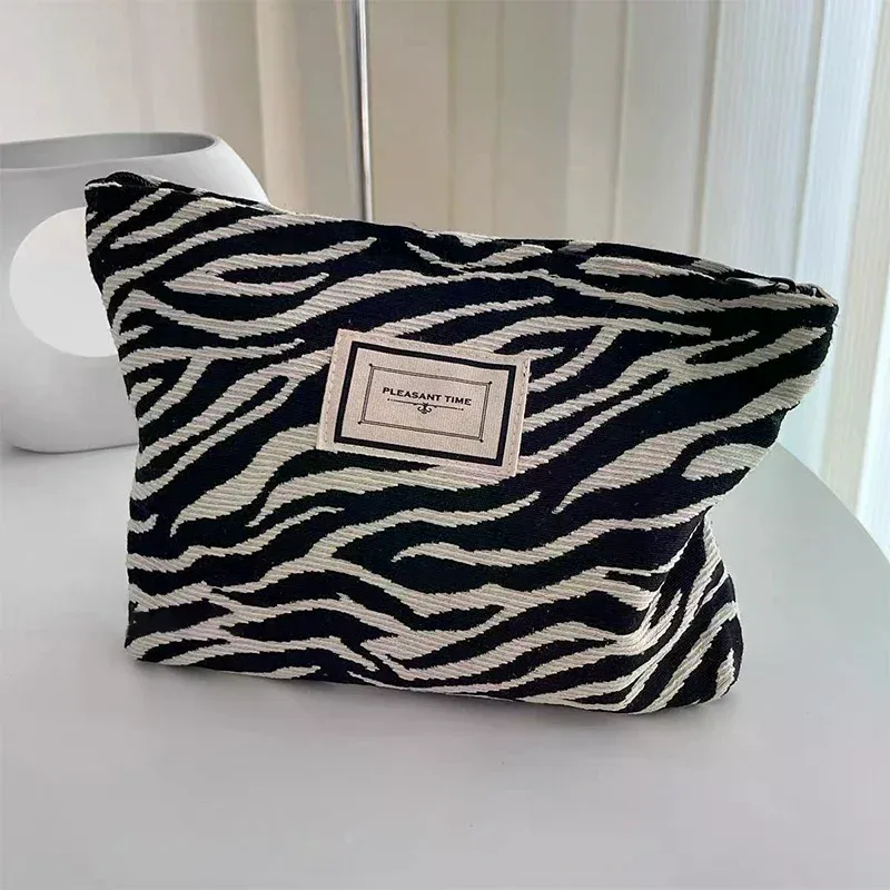grande trousse de toilette en toile à motif zèbre pour femme, avec fermeture éclair, sac de maquillage de voyage, organiseur de maquillage, pochette de rangement, étui de beauté